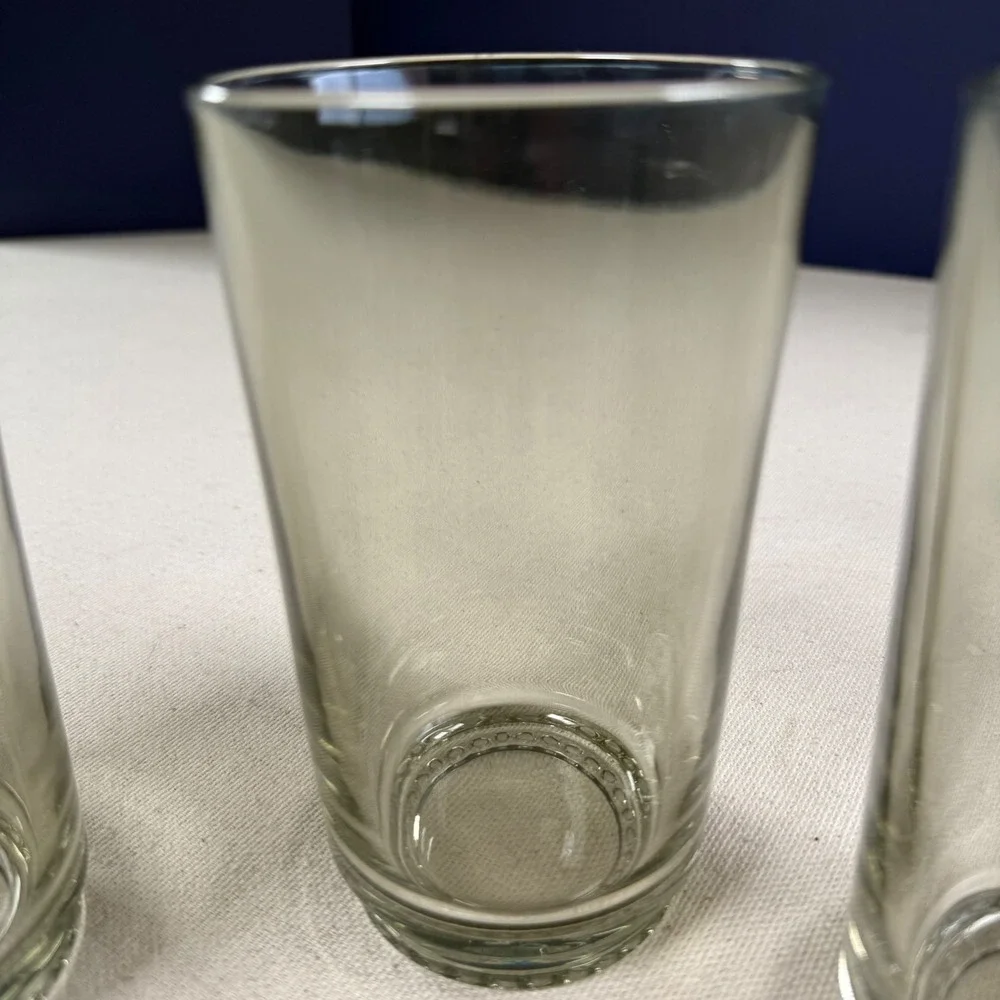 Villeroy & Boch Smoke Grey Glass Tumblers Set of 4 Beaded Base Highball Glasses